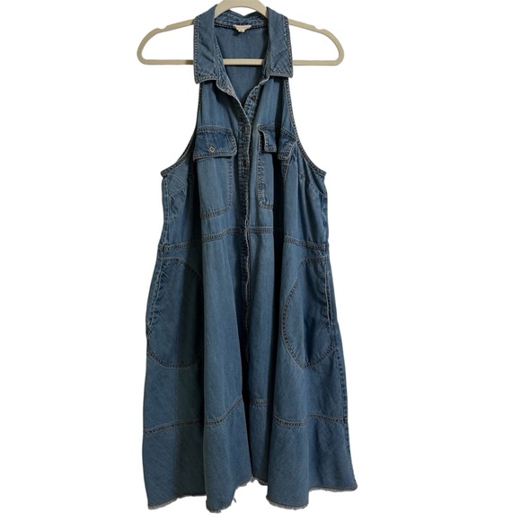 Anthropologie Pilcro Denim Sleeveless Halter Swing Midi Dress Plus Size 1X - Picture 3 of 11